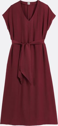 La Redoute Collections Lange jurk met V-hals, korte mouwen en ceintuur