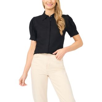 CeCe by Cynthia Steffe Scallop Detail Button-Up Shirt in Rich Black at Nordstrom, Size Xx-Large