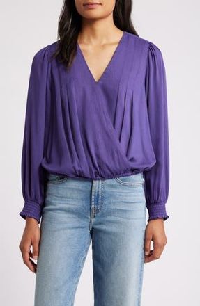 Wit & Wisdom Long Sleeve Wrap Top in Grapevine at Nordstrom Rack, Size Large