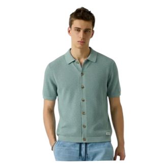 Guess Polo Shirts, male, Green, Size: XL Textured Knit Short Sleeve Polo Shirt