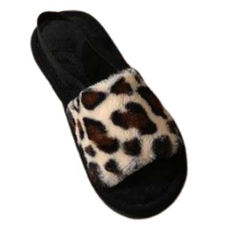 Generic Womens Slippers Fashion Winter Indoor Outdoor Cozy Faux Leopard Print Shoes With Elastic Band For Warm Comfort Home Use Ladies Cozy Slippers(Beige, 9-