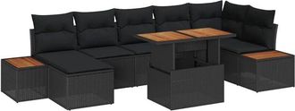 vidaXL Conjunto De Sof&aacute; De Jard&iacute;n 8 Pcs Negro Polirat&aacute;n Vidaxl