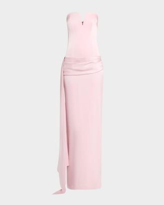 Alex Perry Strapless Satin Sash Corset Gown
