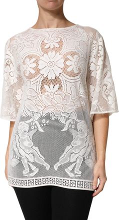 Dolce & Gabbana Womens White Embroidery Lace Cotton Blouse Top Co+pa