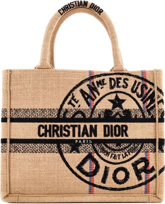 Dior Book Embroidered Jute Canvas Small tote bag - Beige