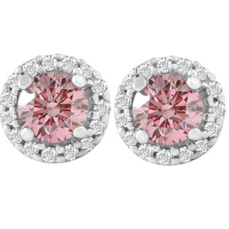 Pompeii3 1/2 Ct Halo Pink Diamond Lab Grown Diamond Studs White Gold Screw Back Earrings