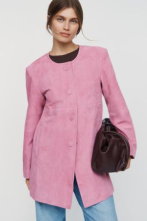 Maeve Suede Collarless Coat Jacket