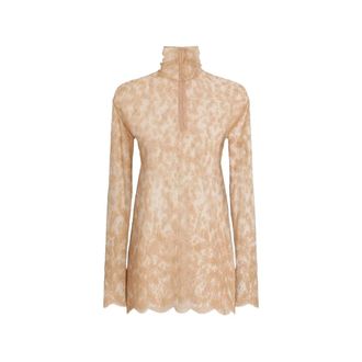 Dolce & Gabbana Blouses, female, Beige, Size: XS Chantilly Lace Blouse