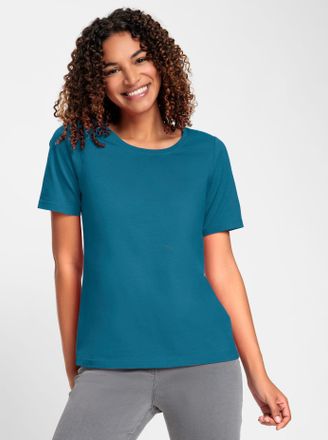 Casual Looks Kurzarmshirt CASUAL LOOKS Kurzarm-Shirt, Damen, Gr. 36, blau (topas), 95% Baumwolle, 5% Elasthan, unifarben, Rundhals, Shirts Kurzarmshirt
