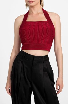 Guess Sofie Rib Crop Halter Top in Siren Red at Nordstrom, Size X-Small