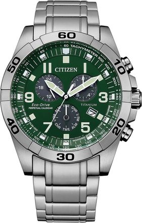 Citizen Brycen Chronograph Bracelet Watch, 43mm in Silver/Green at Nordstrom Rack
