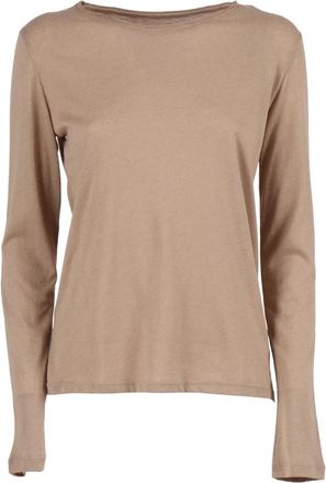 Majestic Filatures M005-Fts 021 T-shirt met lange mouwen en ronde hals - Dames - Longsleeves - Beige - S - Katoen - Tops