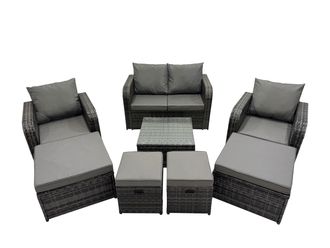 Fimous Love Sofa Reclining Chair Square Coffee Table Set with 4 Stools in Dark Grey