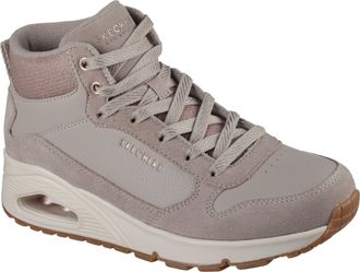 Skechers Keilsneaker SKECHERS UNO-STACRE SHINE, Damen, Gr. 36, taupe, Lederimitat, Textil, Veloursleder, Schuhe Keilsneaker, High Top Sneaker, Schn&uuml;rboots mit 