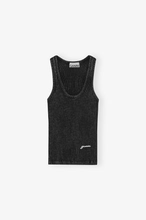 Ganni Black Washed Tank Top - Size XXS Organic Cotton