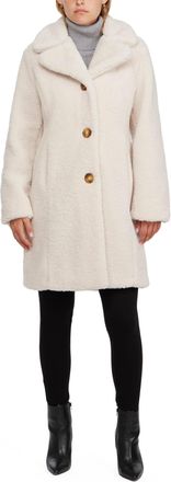 Ellen Tracy Womens Sherpa Teddy Coat with Notch Collar