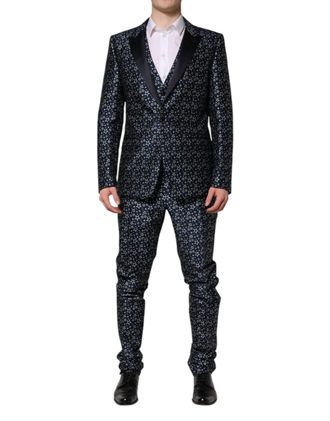 Dolce & Gabbana Mens Blue Martini Star Jacquard 3 Piece Suit
