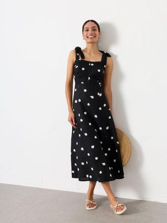 Fat Face FatFace Delphine Black Spot Petite Linen Midi Dress