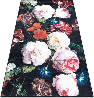 RugsX Rugsx - Alfombra Lavable Andre 1629 Flores Vintage Antideslizante - Negro / Rosado Multicolour 120x170 Cm