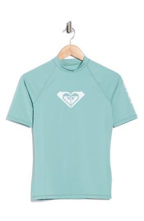 Roxy Whole Hearted Short Sleve Rashguard in Aqua at Nordstrom Rack, Size X-Small Regular