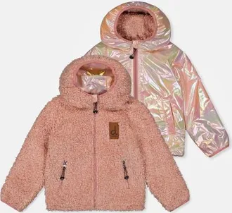 Deux par Deux Fleece Reversible Mid-Season Hooded Jacket in Pink at Nordstrom, Size 24M