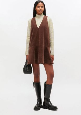Ganni Brown Corduroy Mini Dress - Size 32 Cotton
