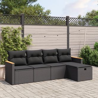 vidaXL Set De Muebles De Jard&iacute;n 5 Pzas Y Cojines Rat&aacute;n Sint&eacute;tico Negro Vidaxl