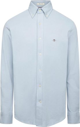 GANT Herenpiqu&eacute;-overhemd met lange mouwen, normale pasvorm (Blauw)