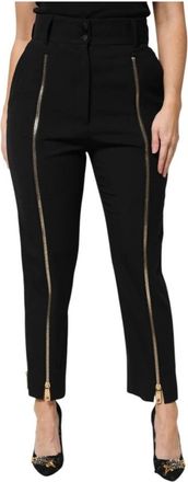 Dolce & Gabbana Hoge taille ritsbroek - Dames - Slim Fit Broeken - Zwart - S - Wol - Broeken