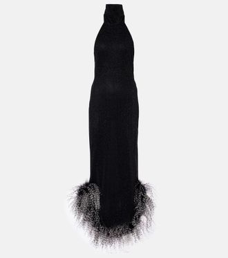Os&eacute;ree Lumiere Plumage halterneck maxi dress