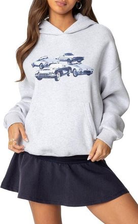 Edikted Retro Rides Graphic Hoodie in Gray-Melange at Nordstrom, Size X-Large