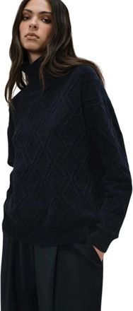 Roberto Ricci Design Velvet Rhombus Turtleneck Knit - Dames - Coltruien - Blauw - 2XL - Truien & Vesten