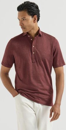 Brunello Cucinelli Virgin wool, silk and cotton piqu&eacute; polo shirt with spread collar in Burgundy at Nordstrom, Size Xxx-Large