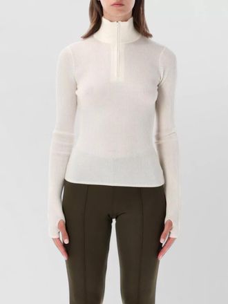 Frankie Shop merino wool silk ribbed slim-fit high-neck quarter-zip sweater