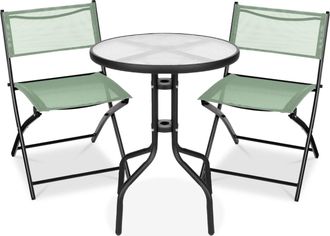Best Choice Products 3-Piece Patio Bistro Dining Furniture Set w/ Round Textured Glass Tabletop, Folding Chairs