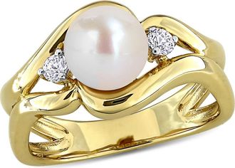 Delmar 7-7.5mm Cultured Freshwater Pearl & White Sapphire Open Band Ring at Nordstrom Rack, Size 6