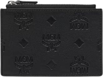 MCM Aren Zip Card Case in Embossed Monogram Leather