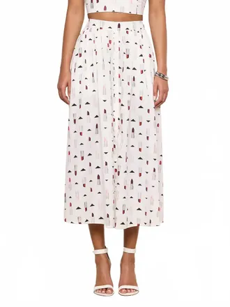 L'agence Womens Seina Poplin Midi Skirt In Ivory Multi Lipstick Geo