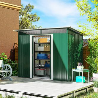 OUTSUNNY Garden Shed Outdoor Storage Tool Organizer w/ Double Sliding Door in Green