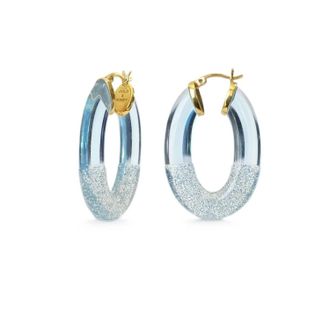 Gold & Honey Womens Glitter Flat Oval Lucite Hoop Earrings In Blue & Silver