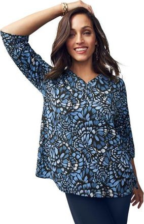 Jessica London Stretch Cotton Henley Top in Navy Feather at Nordstrom, Size Small