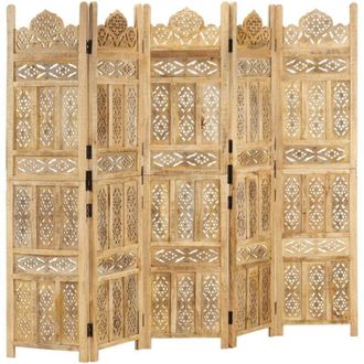 vidaXL Divisorio a 5 Pannelli Intagliato 200x165cm Massello di Mango vidaXL