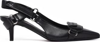 Courr&egrave;ges Black Leather Pointed-Toe Slingback Pumps