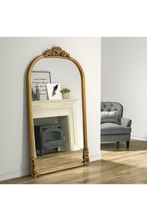 Living and Home Ornate Decorative Arched Full Length Mirror Wooden Freestanding Mirror