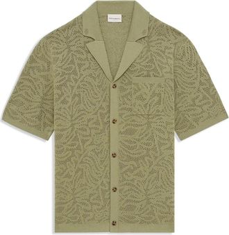 Dr&ocirc;le de Monsieur Kurzarmhemd Strickmuster in Spitzenoptik - Heren - Korte mouwen Overhemden - Groen - M - Overhemden