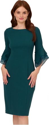 Adrianna Papell Womens Knit Crepe Tiered Sleeve Dress in Green - Size 6 UK