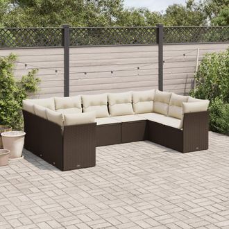 vidaXL Set De Sof&aacute;s De Jard&iacute;n 9 Pzas Y Cojines Rat&aacute;n Sint&eacute;tico Marr&oacute;n Vidaxl