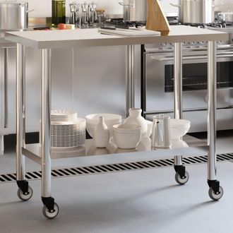 vidaXL Vidaxl - Mesa De Trabajo De Cocina Con Ruedas Acero Inox 110x55x85 Cm