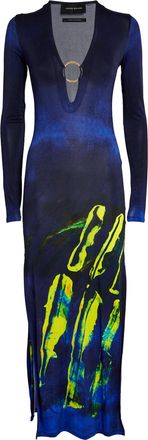 Louisa Ballou Helios Embellished Printed Jersey Maxi Dress Size M