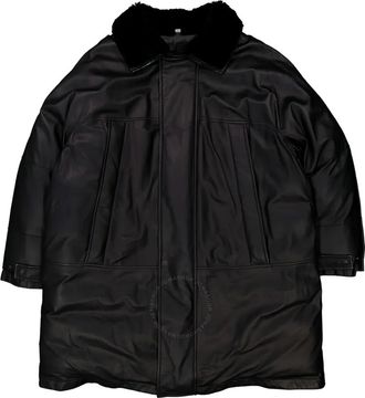 Burberry Cappotto in pelle con collo in shearling - Nero